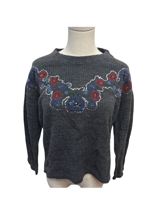 Zara Sweaters - Zara Floral Embroidered Gray Sweater - size M